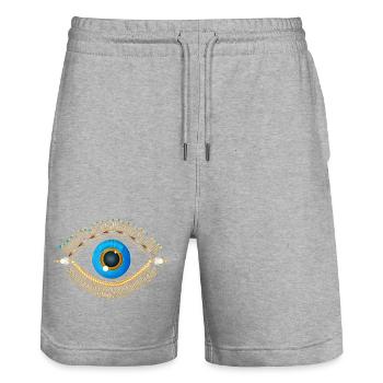 bright blue eye with golden eyelashes - Stanley/Stella Trainer Unisex Organic Jogging Shorts - heather grey - Front - Nik (191cm) & Marisol (170cm)