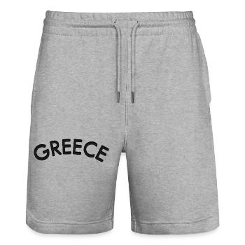 Lettrage courbe de Grèce - Short de jogging bio TRAINER Stanley/Stella unisexe - gris chiné - Devant - Nik (191cm) & Marisol (170cm)