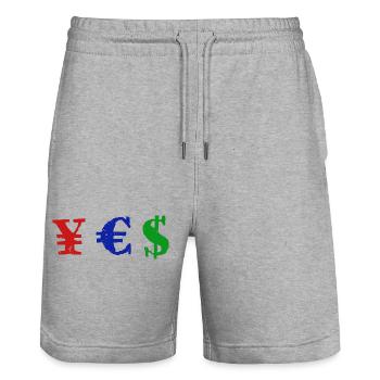 Yen Euro Dollar - YES - Stanley/Stella Trainer Unisex Organic Jogging Shorts - heather grey - Front - Nik (191cm) & Marisol (170cm)