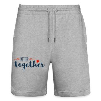 Better Together Script Heart - Stanley/Stella Trainer Unisex Organic Jogging Shorts - heather grey - Front - Nik (191cm) & Marisol (170cm)