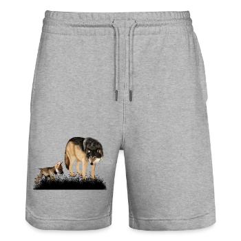 Stunning wolf with puppy in the woods - Stanley/Stella Trainer Unisex Organic Jogging Shorts - heather grey - Front - Nik (191cm) & Marisol (170cm)