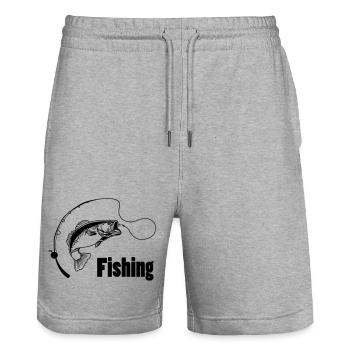 Fishing rod with hook and fish - Stanley/Stella Trainer Unisex Organic Jogging Shorts - heather grey - Front - Nik (191cm) & Marisol (170cm)