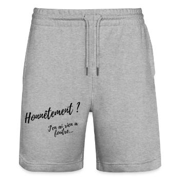 Honnêtement ? Design Humour Décontracté - Short de jogging bio TRAINER Stanley/Stella unisexe - gris chiné - Devant - Nik (191cm) & Marisol (170cm)