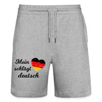 Mein Herz schlägt Deutsch - Stanley/Stella Unisex Bio Joggingshorts Trainer  - Grau meliert - Vorne - Nik (191cm) & Marisol (170cm)