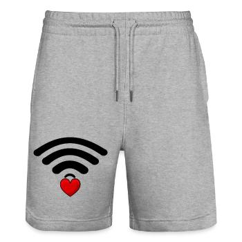 Cœur WiFi noir et rouge - Short de jogging bio TRAINER Stanley/Stella unisexe - gris chiné - Devant - Nik (191cm) & Marisol (170cm)