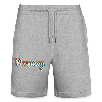 Norway Retro Regenbogen Schrift - Stanley/Stella Unisex Bio Joggingshorts Trainer  - Grau meliert - Vorne - Nik (191cm) & Marisol (170cm)