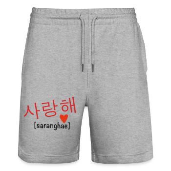 saranghae - I love you Korean - Stanley/Stella Trainer Unisex Organic Jogging Shorts - heather grey - Front - Nik (191cm) & Marisol (170cm)