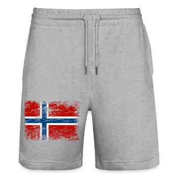 Norwegian flag in vintage style - Stanley/Stella Trainer Unisex Organic Jogging Shorts - heather grey - Front - Nik (191cm) & Marisol (170cm)