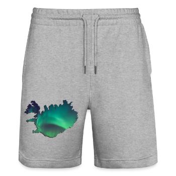 Island Iceland Nordlichter Topographie Design - Stanley/Stella Unisex Bio Joggingshorts Trainer  - Grau meliert - Vorne - Nik (191cm) & Marisol (170cm)