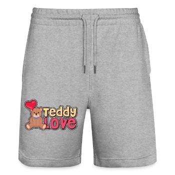 Teddy Amour - Ours - Ours - Short de jogging bio TRAINER Stanley/Stella unisexe - gris chiné - Devant - Nik (191cm) & Marisol (170cm)