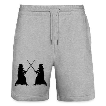 Kendo zwei Kendoka im Kampfmodus Schattenfiguren - Stanley/Stella Unisex Bio Joggingshorts Trainer  - Grau meliert - Vorne - Nik (191cm) & Marisol (170cm)