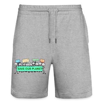 Protest logo climate change - Stanley/Stella Trainer Unisex Organic Jogging Shorts - heather grey - Front - Nik (191cm) & Marisol (170cm)