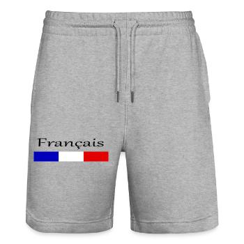 French tricolor - Stanley/Stella Trainer Unisex Organic Jogging Shorts - heather grey - Front - Nik (191cm) & Marisol (170cm)