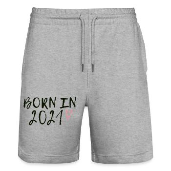 Jahrgang 2021 rosa Herz - Stanley/Stella Unisex Bio Joggingshorts Trainer  - Grau meliert - Vorne - Nik (191cm) & Marisol (170cm)