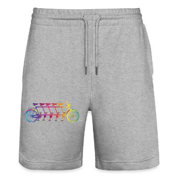 buntes Tandem Fahrrad für fünf Personen - Stanley/Stella Unisex Bio Joggingshorts Trainer  - Grau meliert - Vorne - Nik (191cm) & Marisol (170cm)