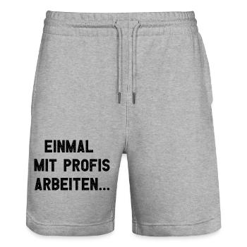 Einmal Mit Profis Arbeiten - Stanley/Stella Unisex Bio Joggingshorts Trainer  - Grau meliert - Vorne - Nik (191cm) & Marisol (170cm)