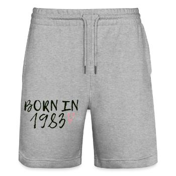Born in 1983 in retro style - Stanley/Stella Trainer Unisex Organic Jogging Shorts - heather grey - Front - Nik (191cm) & Marisol (170cm)