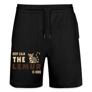 Keep Calm Lemur is here / Cadeau - Short de jogging bio TRAINER Stanley/Stella unisexe - noir - Devant - Nik (191cm) & Marisol (170cm)