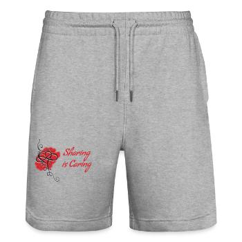 Polyam Sharing is Caring logo - Stanley/Stella Trainer Unisex Organic Jogging Shorts - heather grey - Front - Nik (191cm) & Marisol (170cm)
