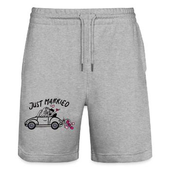 Wedding car in love with hearts - Stanley/Stella Trainer Unisex Organic Jogging Shorts - heather grey - Front - Nik (191cm) & Marisol (170cm)