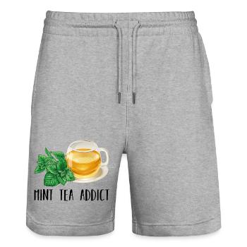 Mint Tea Addict Accro Thé à la menthe Cadeau thé - Short de jogging bio TRAINER Stanley/Stella unisexe - gris chiné - Devant - Nik (191cm) & Marisol (170cm)