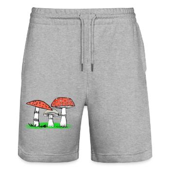 Pilztrio Waldillustration  Pilze - Stanley/Stella Unisex Bio Joggingshorts Trainer  - Grau meliert - Vorne - Nik (191cm) & Marisol (170cm)