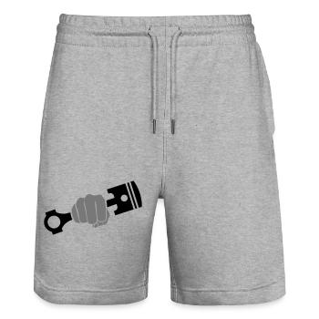 Fist holds engine piston - Stanley/Stella Trainer Unisex Organic Jogging Shorts - heather grey - Front - Nik (191cm) & Marisol (170cm)