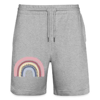 Rainbow pastel - Stanley/Stella Trainer Unisex Organic Jogging Shorts - heather grey - Front - Nik (191cm) & Marisol (170cm)