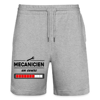 T-shirt mécanicien en cours humour idée cadeau - Short de jogging bio TRAINER Stanley/Stella unisexe - gris chiné - Devant - Nik (191cm) & Marisol (170cm)