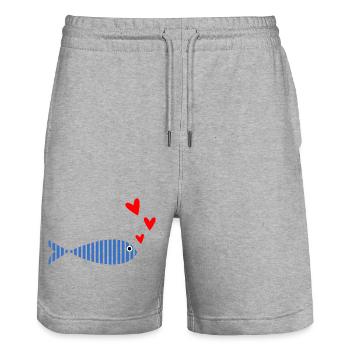 fish. sardine. fish. April fool. sea - Stanley/Stella Trainer Unisex Organic Jogging Shorts - heather grey - Front - Nik (191cm) & Marisol (170cm)