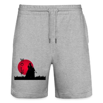 Black wolf, forest and sunset - Stanley/Stella Trainer Unisex Organic Jogging Shorts - heather grey - Front - Nik (191cm) & Marisol (170cm)
