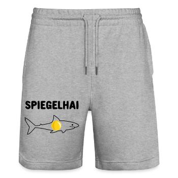 Spiegelhai Hai Spiegelei Wortwitz - Stanley/Stella Unisex Bio Joggingshorts Trainer  - Grau meliert - Vorne - Nik (191cm) & Marisol (170cm)