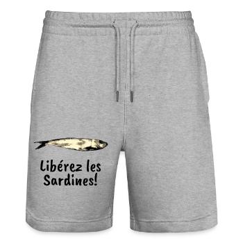 Liberez les sardines - Short de jogging bio TRAINER Stanley/Stella unisexe - gris chiné - Devant - Nik (191cm) & Marisol (170cm)