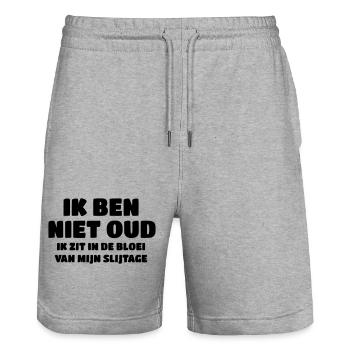 Not old, I'm in the prime of my wear and tear # - Stanley/Stella Trainer Unisex Organic Jogging Shorts - heather grey - Front - Nik (191cm) & Marisol (170cm)