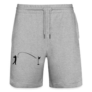 Joueur de golf frappe balle dans le trou fréquence cardiaque, cardio - Short de jogging bio TRAINER Stanley/Stella unisexe - gris chiné - Devant - Nik (191cm) & Marisol (170cm)