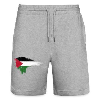 Flag Brush: Palestinian Flag Art - Stanley/Stella Trainer Unisex Organic Jogging Shorts - heather grey - Front - Nik (191cm) & Marisol (170cm)