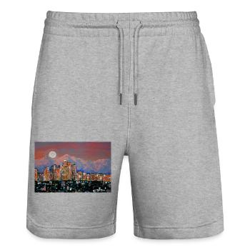 LA Moonrise - Stanley/Stella Trainer Unisex Organic Jogging Shorts - heather grey - Front - Nik (191cm) & Marisol (170cm)