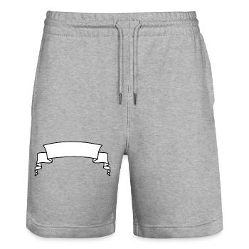 Text Banner white - Stanley/Stella Trainer Unisex Organic Jogging Shorts - heather grey - Front - Nik (191cm) & Marisol (170cm)