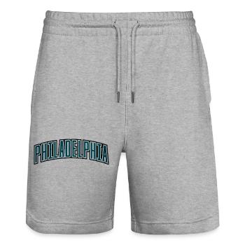 Philadelphia Arc Typo - Stanley/Stella Trainer Unisex Organic Jogging Shorts - heather grey - Front - Nik (191cm) & Marisol (170cm)