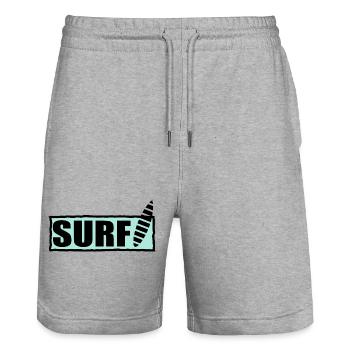 SURF. SURFEUR. SURFEUSE. SPORT. VACANCES. VOYAGE. - Short de jogging bio TRAINER Stanley/Stella unisexe - gris chiné - Devant - Nik (191cm) & Marisol (170cm)