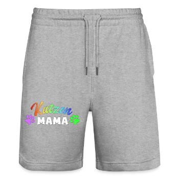 Katzen Mama: Bunte Pfoten-Power - Stanley/Stella Unisex Bio Joggingshorts Trainer  - Grau meliert - Vorne - Nik (191cm) & Marisol (170cm)