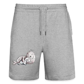 Happy Seal I Seal - Stanley/Stella Trainer Unisex Organic Jogging Shorts - heather grey - Front - Nik (191cm) & Marisol (170cm)
