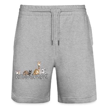 Happy Hundepapa I Hunde Papa Herrchen Fun - Stanley/Stella Unisex Bio Joggingshorts Trainer  - Grau meliert - Vorne - Nik (191cm) & Marisol (170cm)