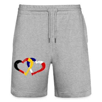 Français Allemand Amour - Short de jogging bio TRAINER Stanley/Stella unisexe - gris chiné - Devant - Nik (191cm) & Marisol (170cm)
