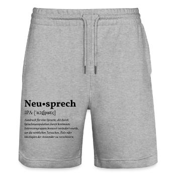 NeuSprech - Stanley/Stella Unisex Bio Joggingshorts Trainer  - Grau meliert - Vorne - Nik (191cm) & Marisol (170cm)
