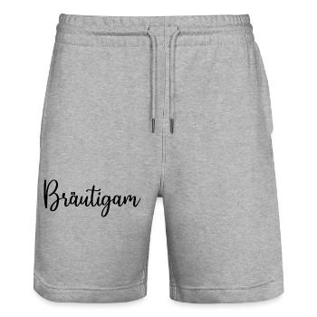 Bräutigam für alle Junggesellen JGA - Stanley/Stella Unisex Bio Joggingshorts Trainer  - Grau meliert - Vorne - Nik (191cm) & Marisol (170cm)