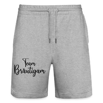 Team Bräutigam JGA Junggesellenabschied - Stanley/Stella Unisex Bio Joggingshorts Trainer  - Grau meliert - Vorne - Nik (191cm) & Marisol (170cm)
