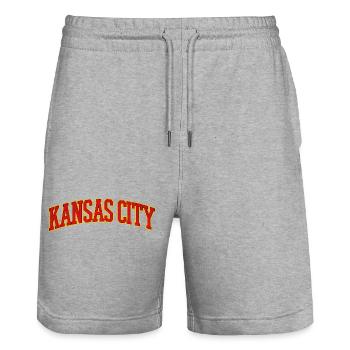 Kansas City Varsity Lettering - Stanley/Stella Trainer Unisex Organic Jogging Shorts - heather grey - Front - Nik (191cm) & Marisol (170cm)