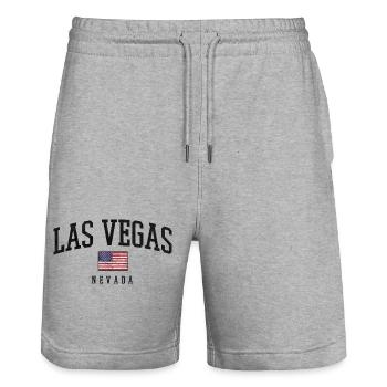 Design du drapeau vintage de Las Vegas, Nevada - Short de jogging bio TRAINER Stanley/Stella unisexe - gris chiné - Devant - Nik (191cm) & Marisol (170cm)