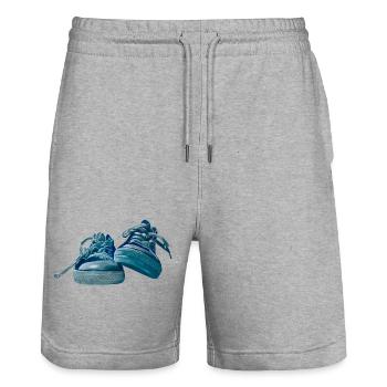 Blue sneaker design - Stanley/Stella Trainer Unisex Organic Jogging Shorts - heather grey - Front - Nik (191cm) & Marisol (170cm)